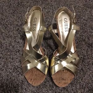 Guess Gold Cork Wedges